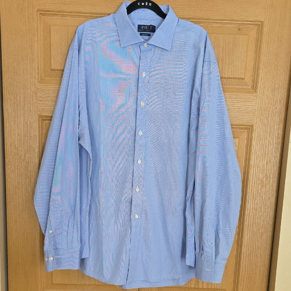 Polo by Ralph Lauren‎ Light Blue Stripe Dress Shirt. Sz 18